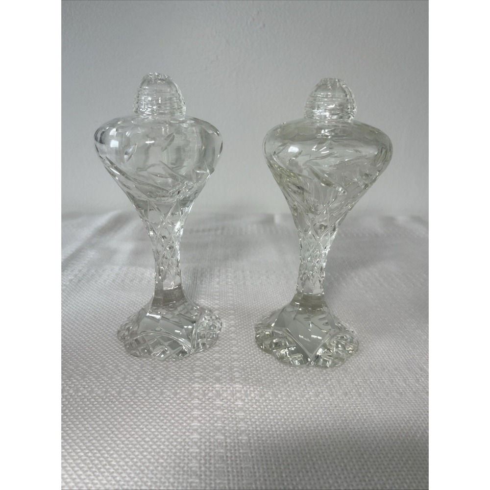 Gorgeous Cut Crystal Long-Stemmed Salt &‎ Pepper Shakers Floral Etching